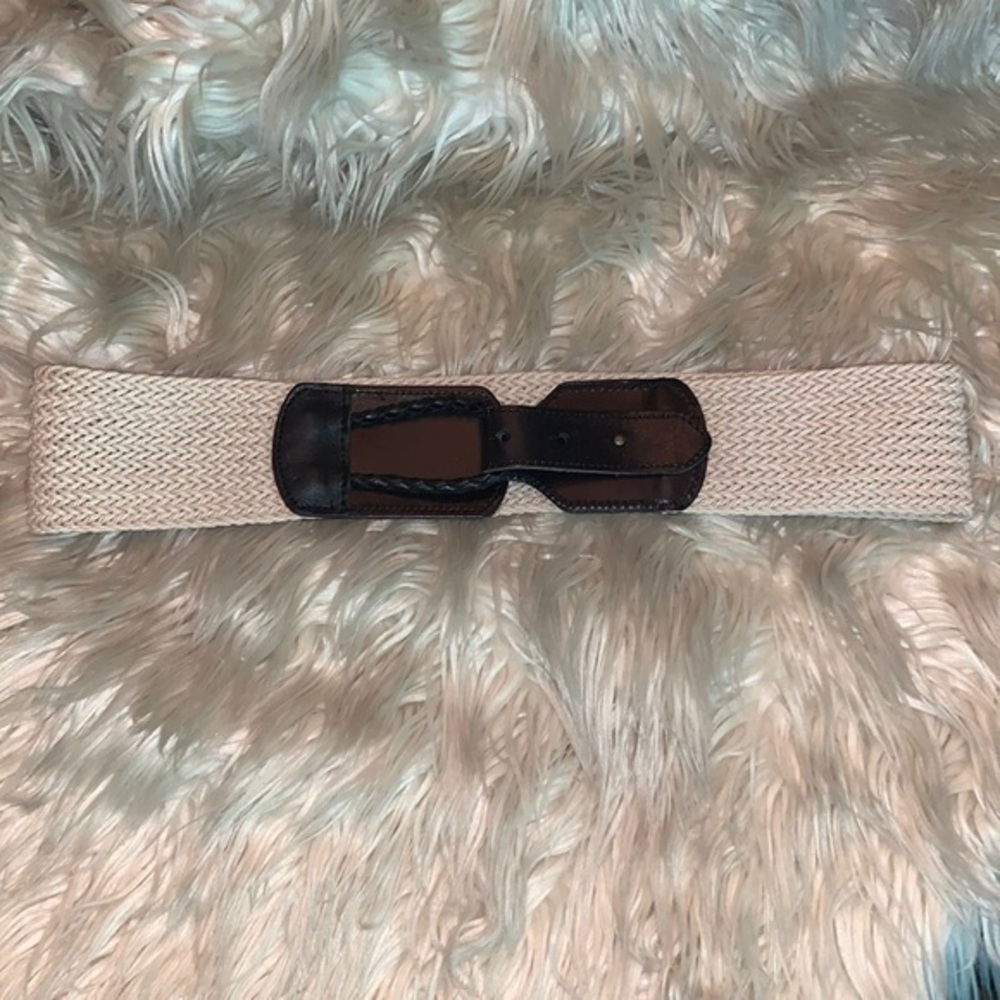 NWOT Linea Pelle Geniune Leather & Woven Belt Black Natural Womens Medium/Large